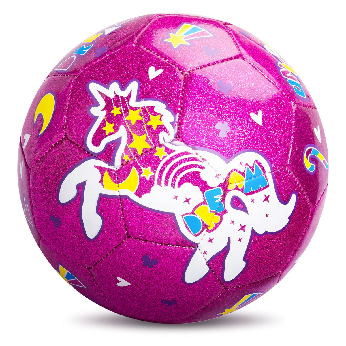 ZOOJOY unicorn pink size 3 soccer ball with glitter surface for active outdoor play.