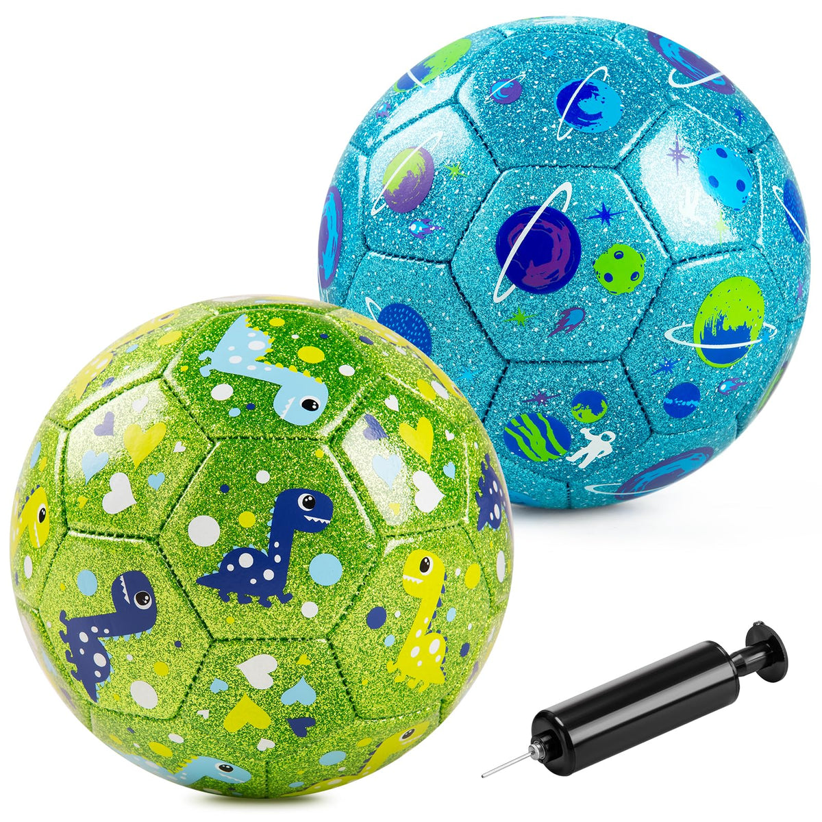 ZOOJOY Soccer Ball Size 2 with green glitter dinosaur for toddler outdoor play.