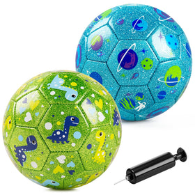 ZOOJOY Soccer Ball Size 2 with green glitter dinosaur for toddler outdoor play.