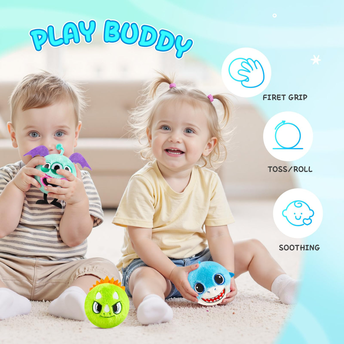 ZOOJOY soft plush ball with foam core for gentle bounce.