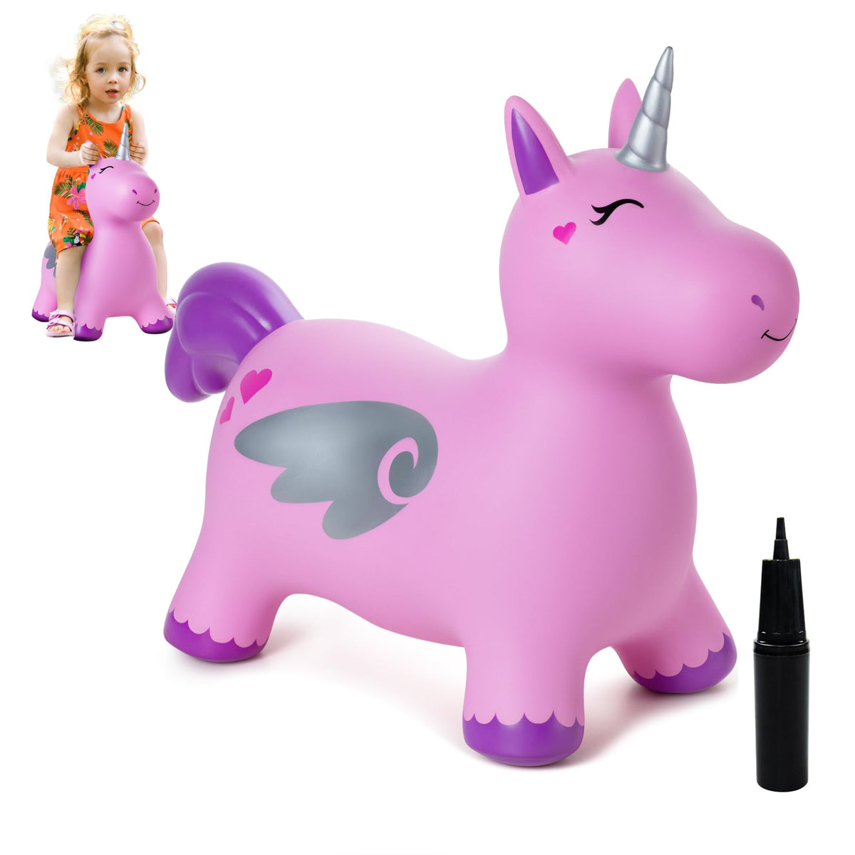 ZOOJOY unicorn bouncy hopper front view encourages active, safe hopping for toddlers.