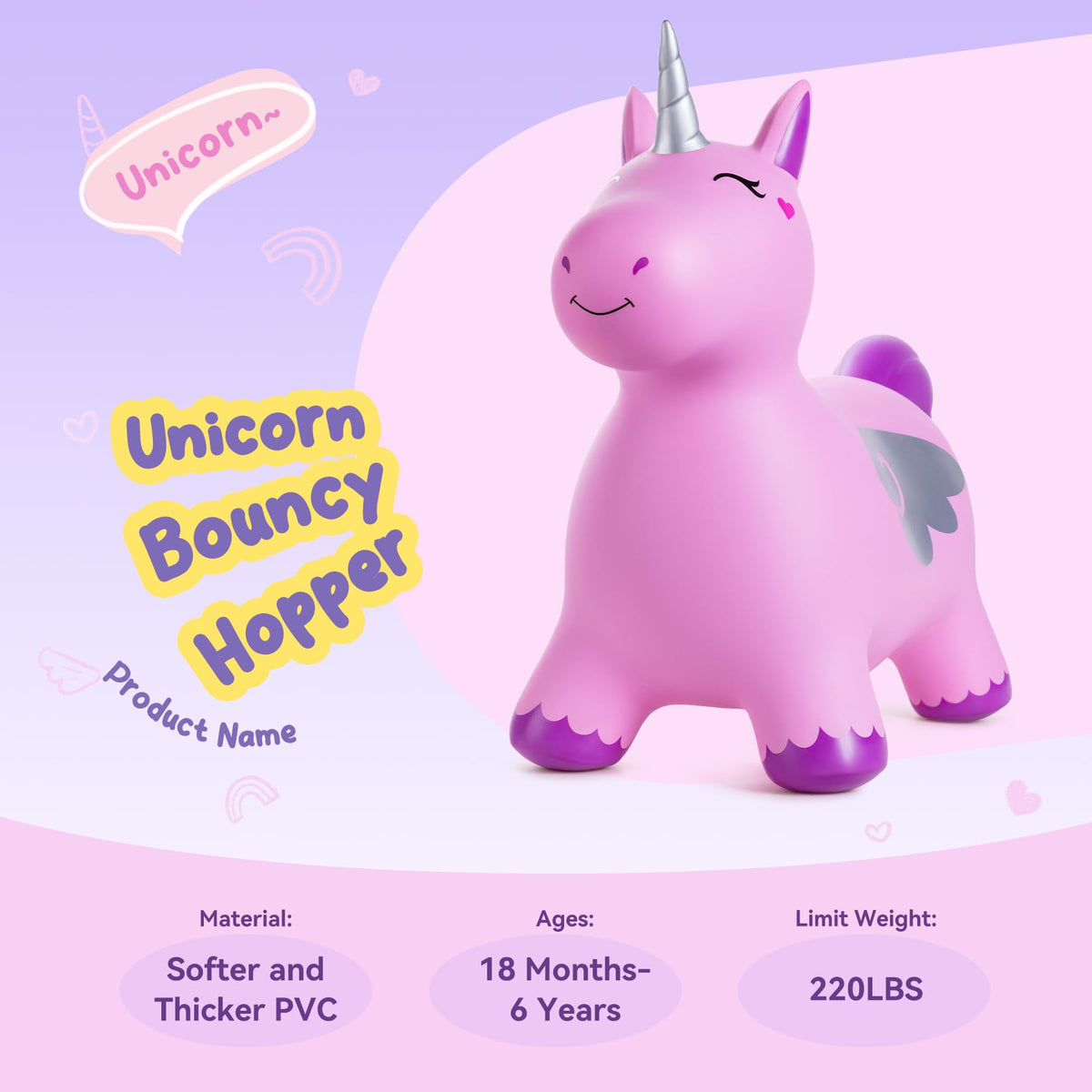ZOOJOY unicorn face close-up shows friendly design ideal for toddler play.