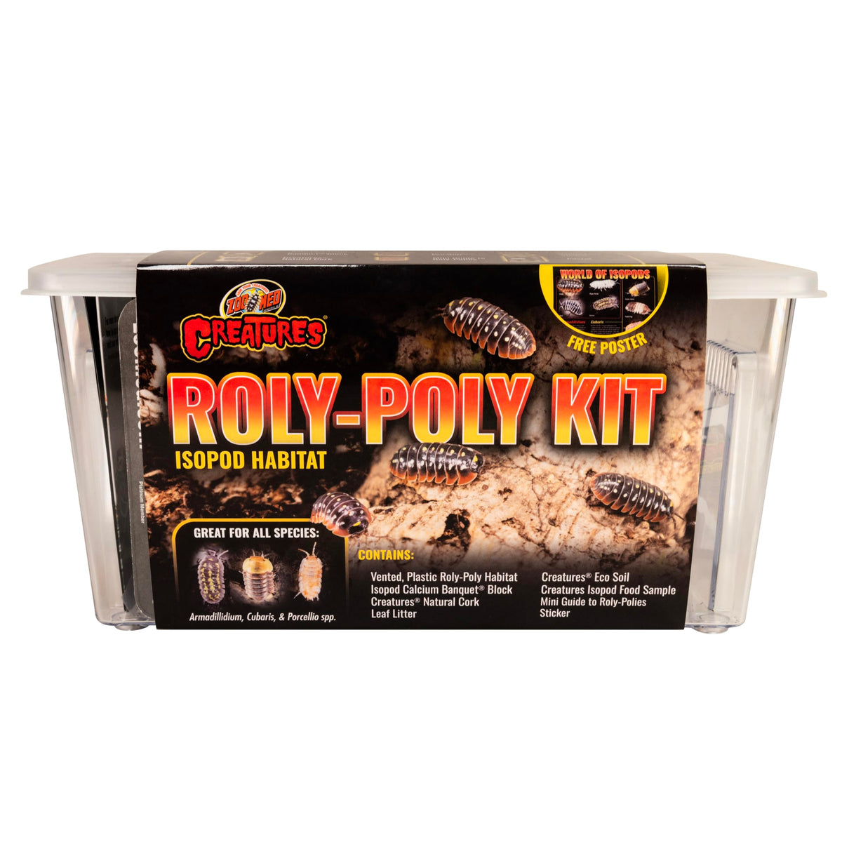 Zoo Med Creatures Isopod Habitat Kit clear container for easy observation.