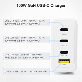 Zosam charger top ports showing four USB-C and USB-A options for multi-device charging