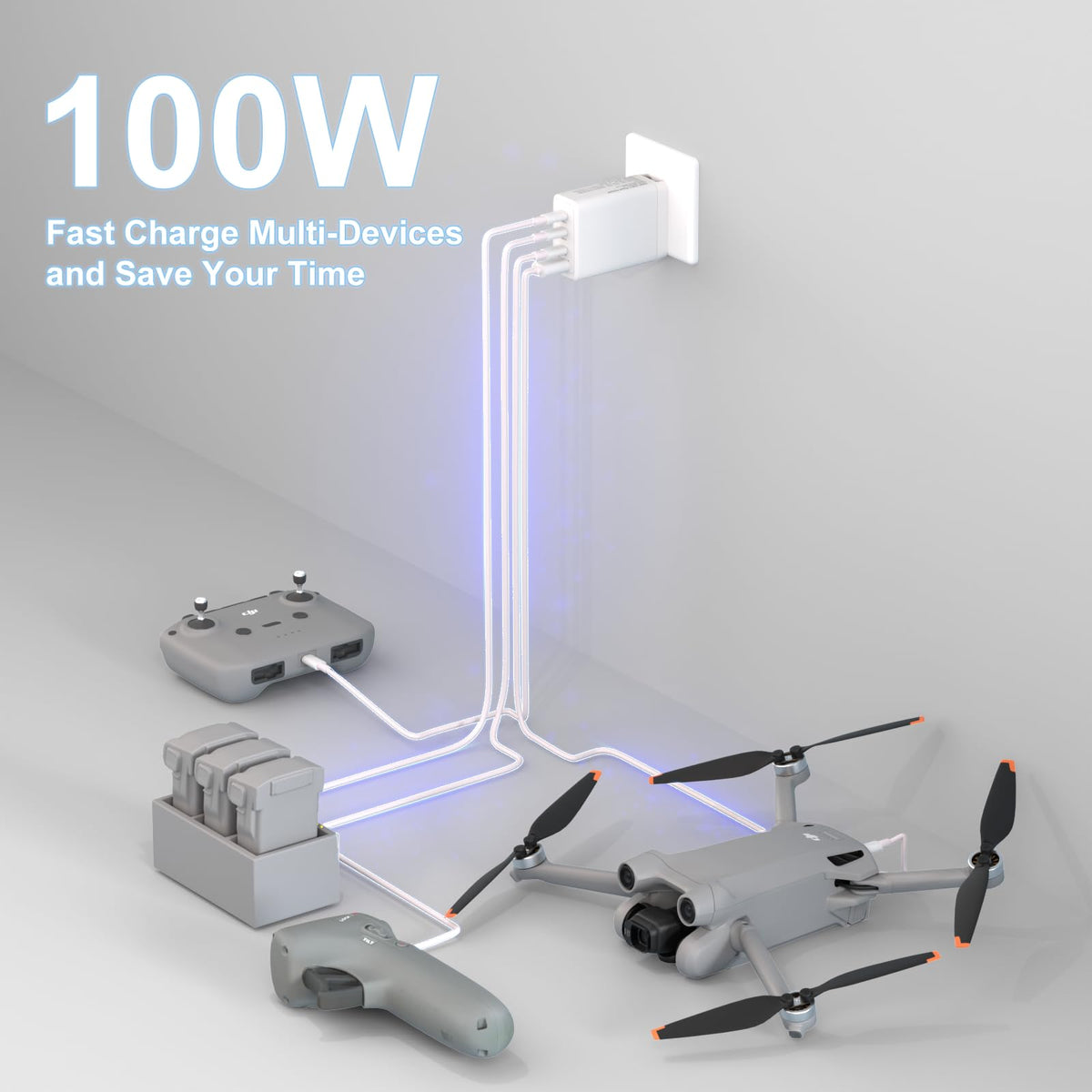 Zosam charger beside drone battery kit demonstrates versatile charging setup