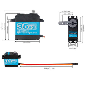 ZOSKAY 35KG servo top view highlights CNC aluminum shell and dual bearings