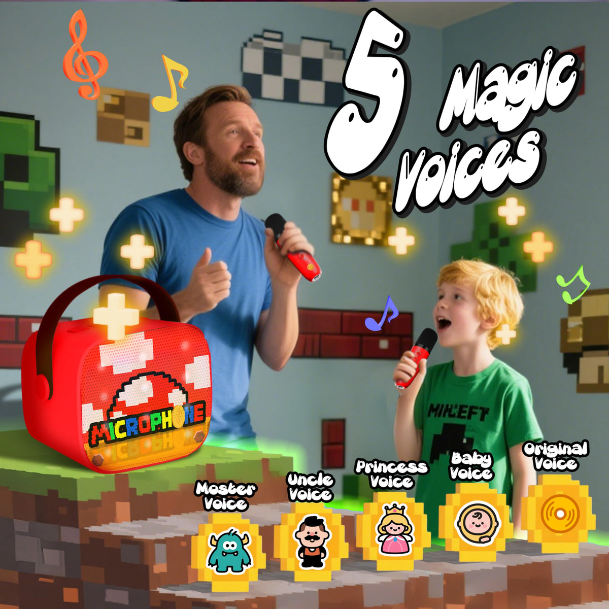 Child using the Zosxi Pixel Super Bro for a fun sing-along at home.