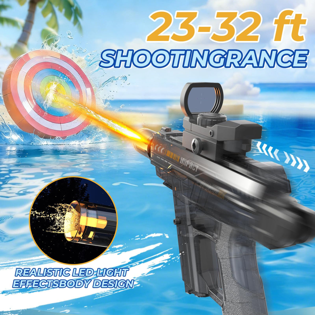 Zplogk electric water gun long range up to 32 ft for pool parties.