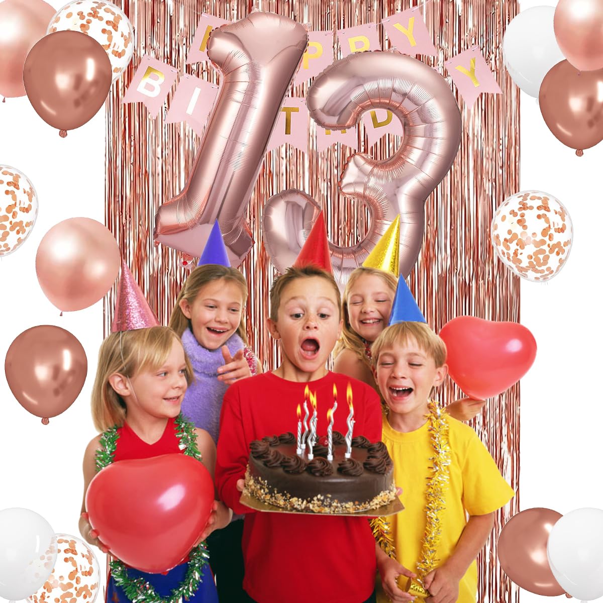 ZPPMZQR rose gold balloon set adds elegant color.