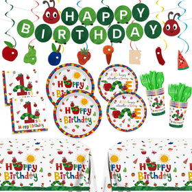 ZQMONTIA 9-inch caterpillar plates for kid-friendly first birthday meals.