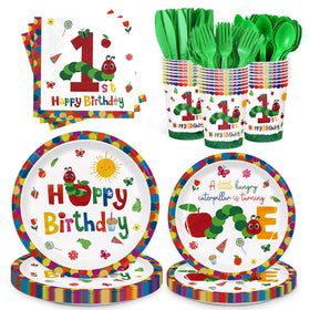 ZQMONTIA Caterpillar 9-inch plates keep meals mess-free for cheerful first birthdays.
