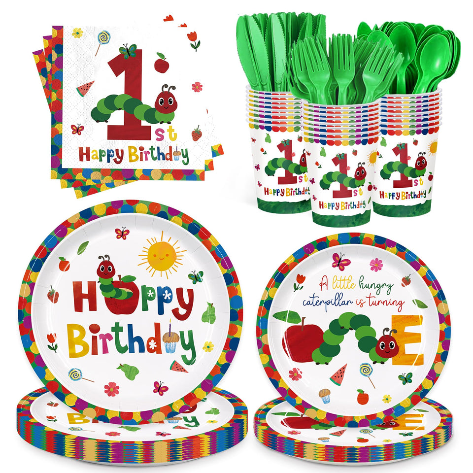ZQMONTIA Caterpillar 9-inch plates keep meals mess-free for cheerful first birthdays.