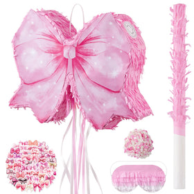 ZRUNBO Pink Bow Piñata front view, stylish centerpiece for themed girl parties.