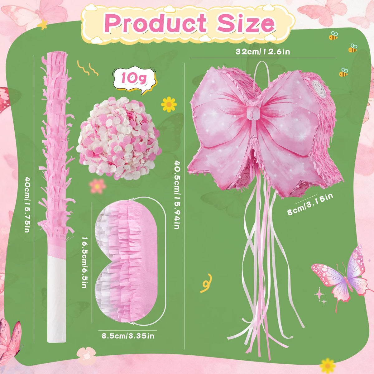 ZRUNBO Pink Bow Piñata side view shows durable craft for indoor use.
