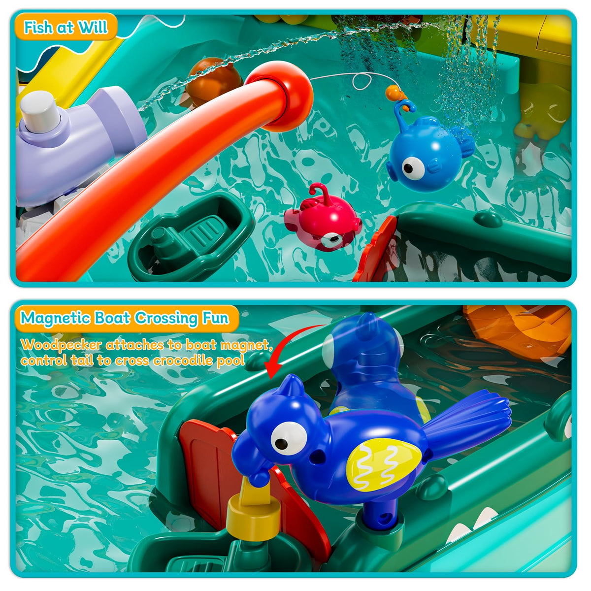 Zsinb diving board feature adds splashy action to playtime.