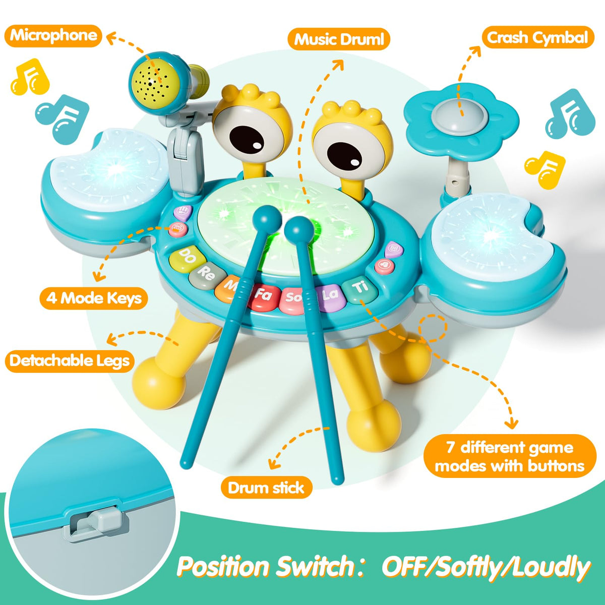Zsinb drum pads and cymbal highlight hands-on rhythm practice for toddlers.