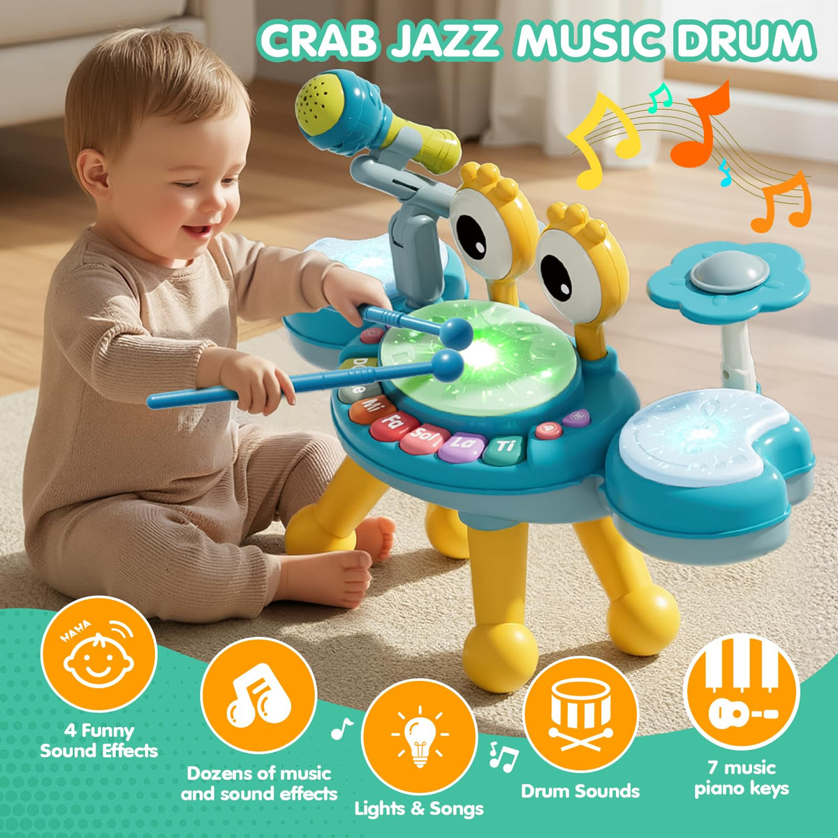 Zsinb drum set with light-up microphone showcases interactive learning through play.