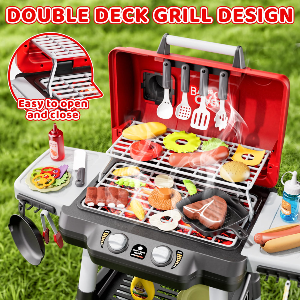 Zsinb Kids Grill ignition-knob lights up safe coals for immersive play.