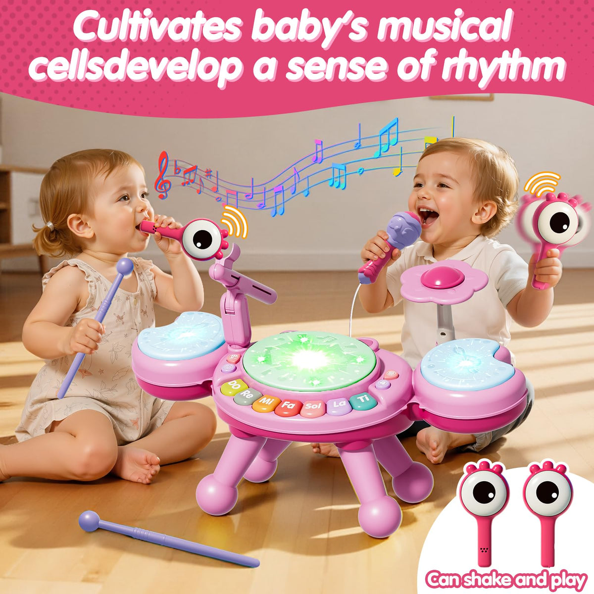 Zsinb drum set grows with your child from floor toy to standing table