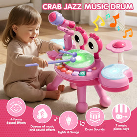 Zsinb pink drum set with light-up microphone boosts dramatic play and music-inspired imagination