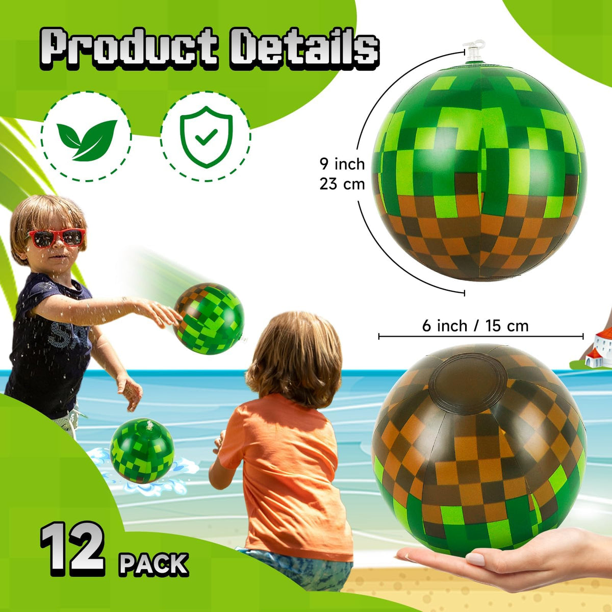 ZSMKJIAYE 6-inch pixel ball, easy to inflate for quick pool fun.