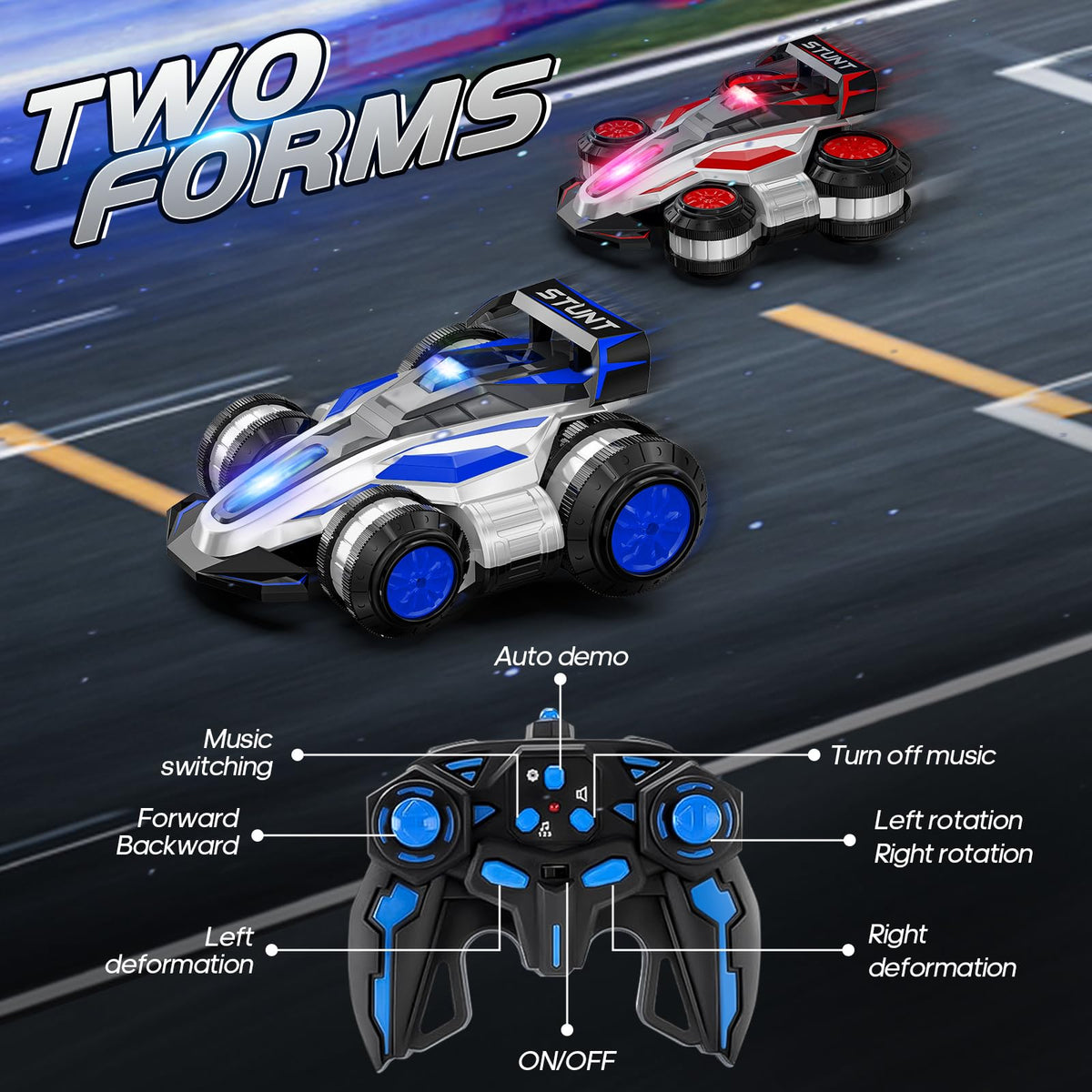 ZSYMIMRC car performing upright and sideways stunts during play
