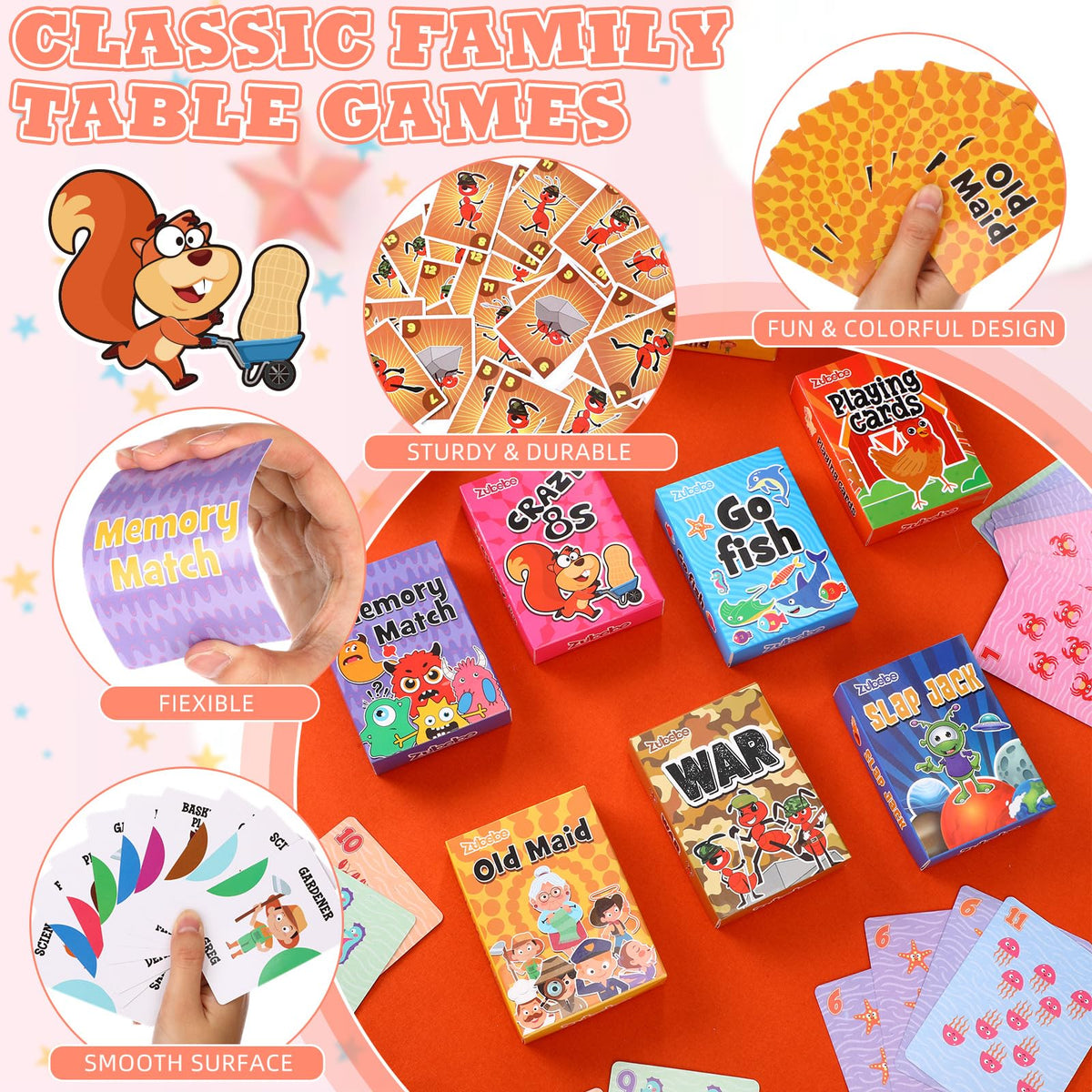 Zubebe Crazy Eights deck builds quick decision-making with clear symbols.