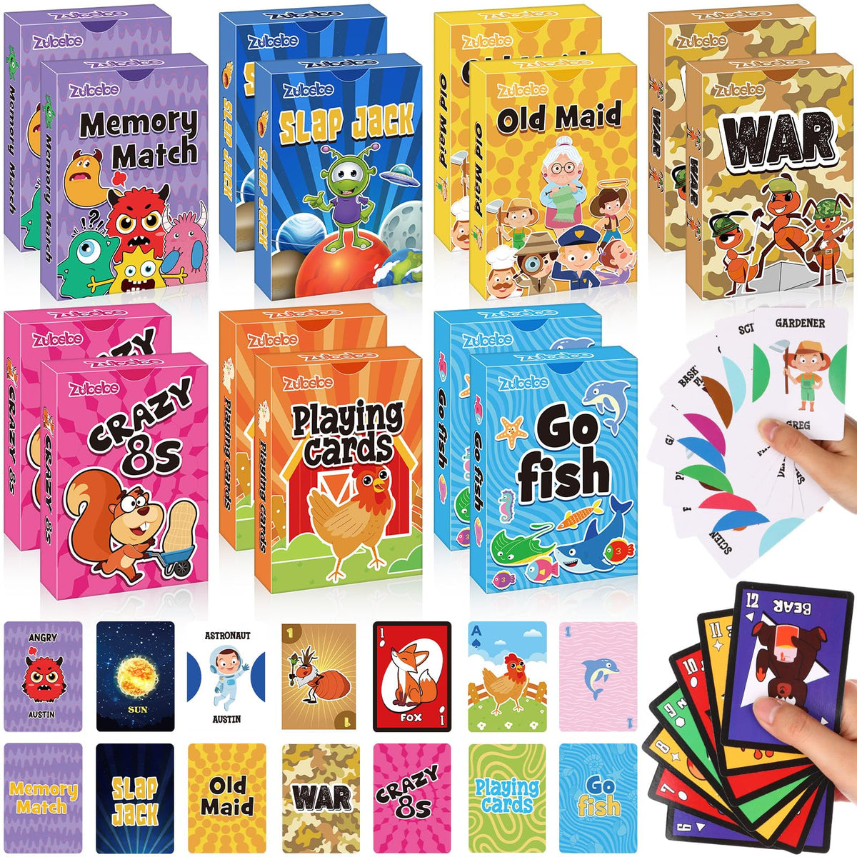 Zubebe 28-pack Go Fish deck for kids with bright colors that support memory and matching.