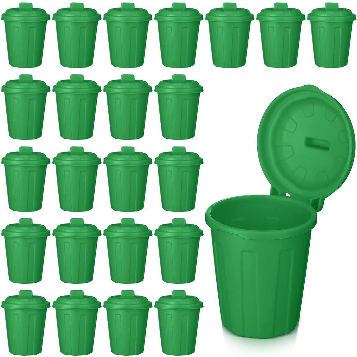 Zubebe green mini trash can with lid on desk for tidy workspace.