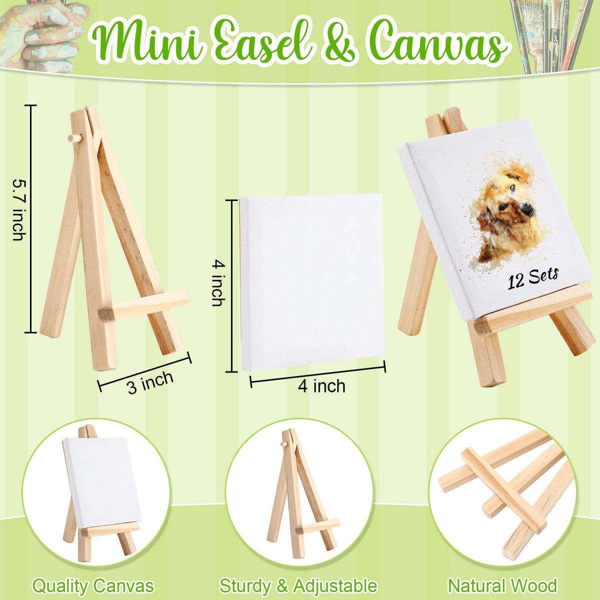 Zubebe mini wood easels hold canvases upright on desks.