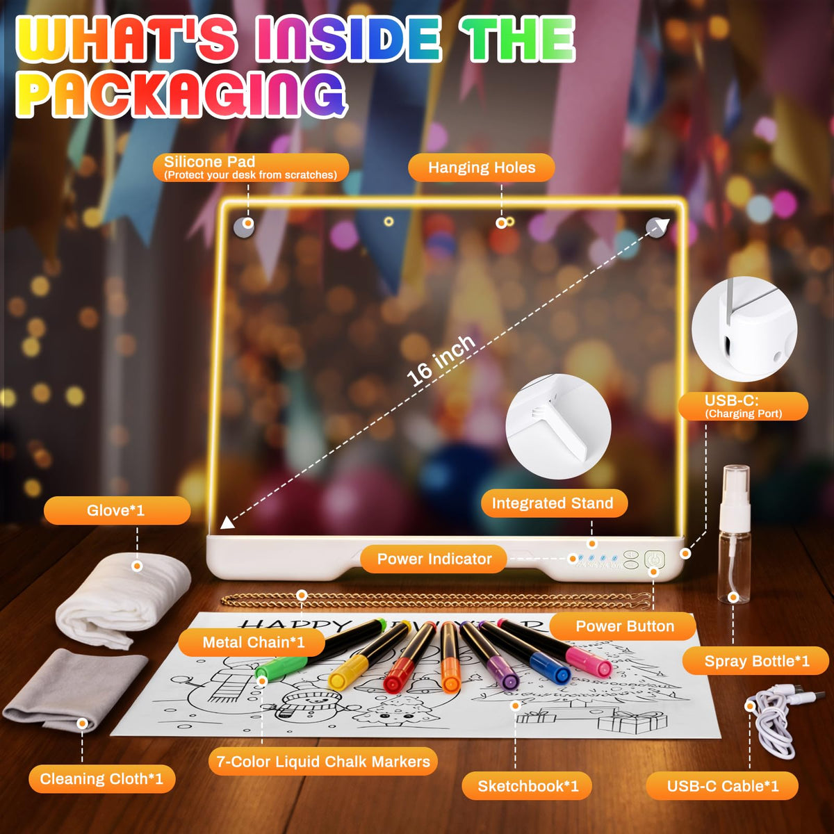 ZUCYDY LED note board with built-in stand showing adjustable angle use