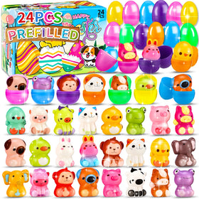 Zunaco 24-pcs prefilled Easter eggs with animal squishy toys inside, ready for hunts