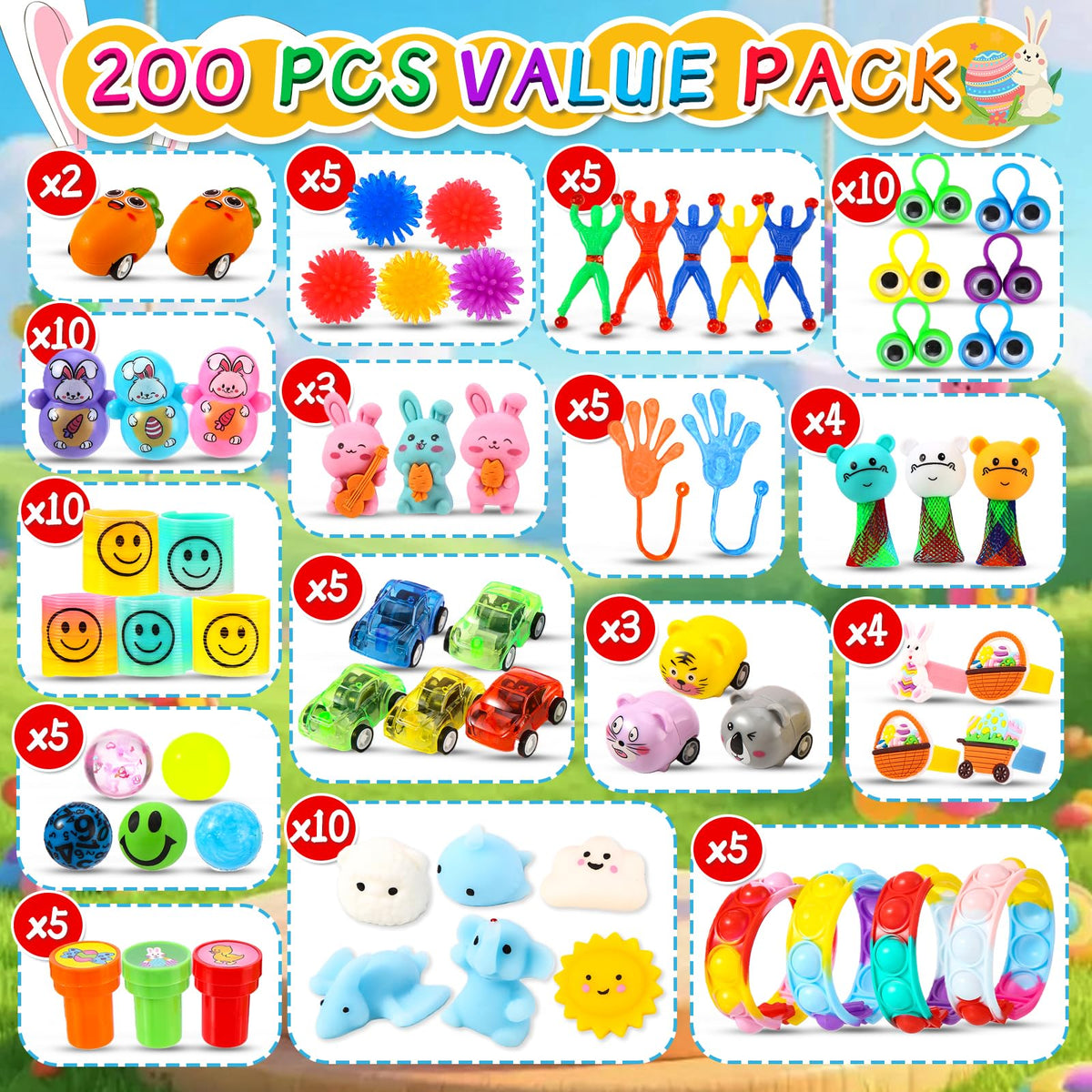 Zunaco bright-colored eggs filled with squishy toys for egg hunts.