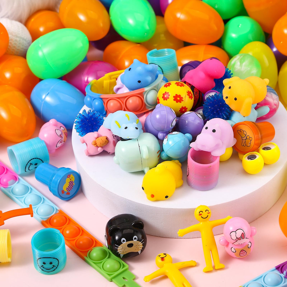 Zunaco bulk Easter eggs displayed as basket stuffers and party favors.