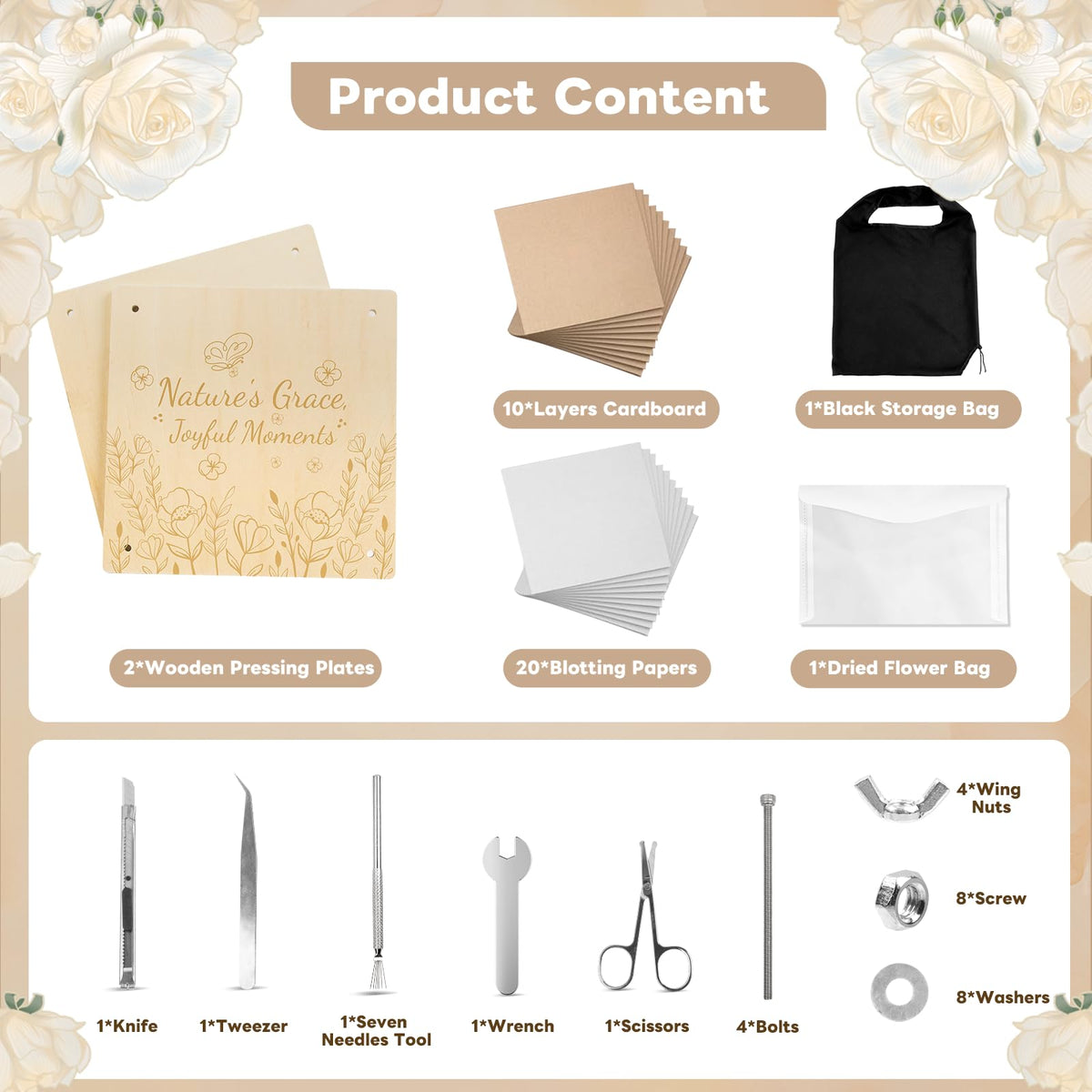 Zunmial pressing plate 0.4-inch ensures even pressure across petals and leaves.