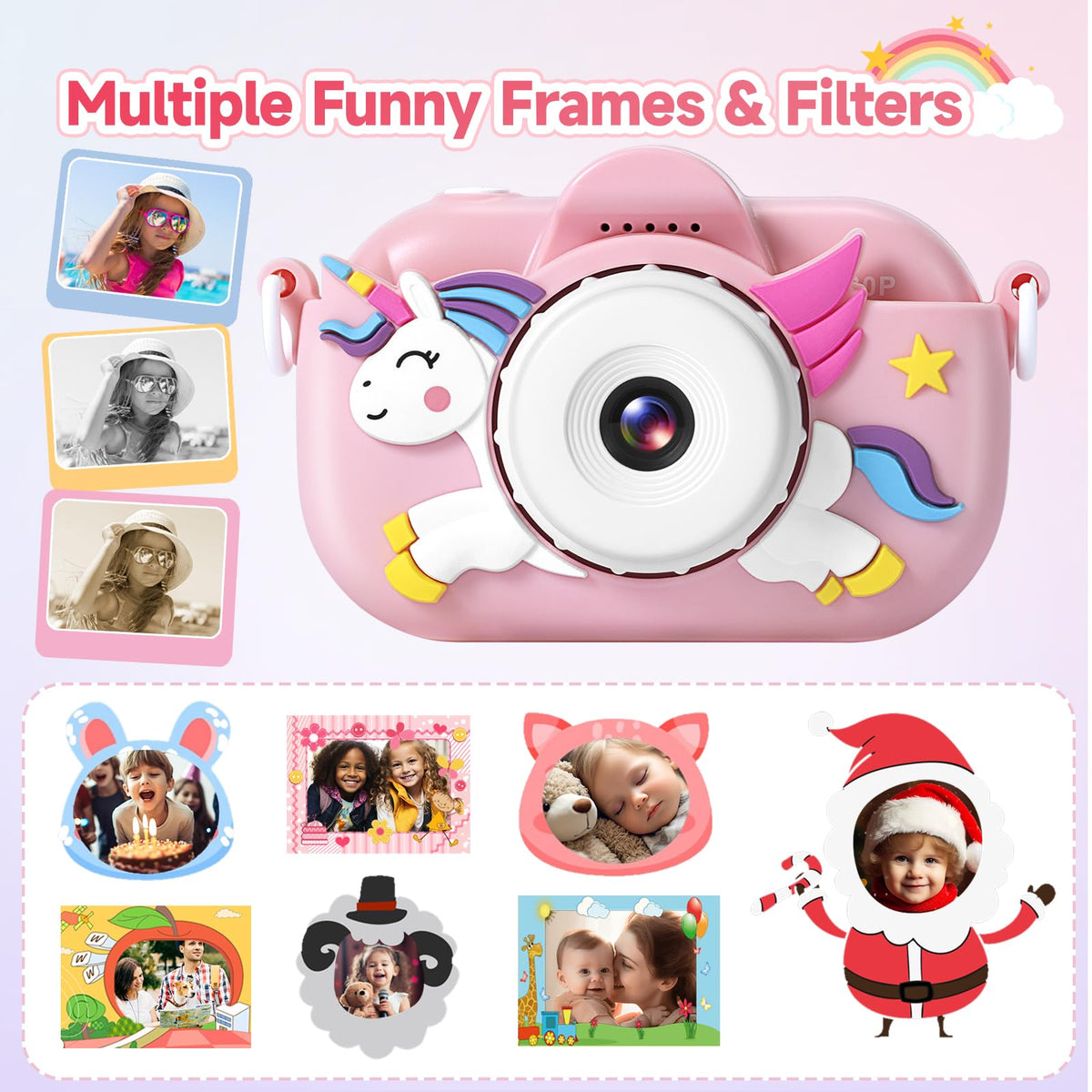 ZUODUN Kids Camera 32GB SD Card included for ample photo storage and quick setup.