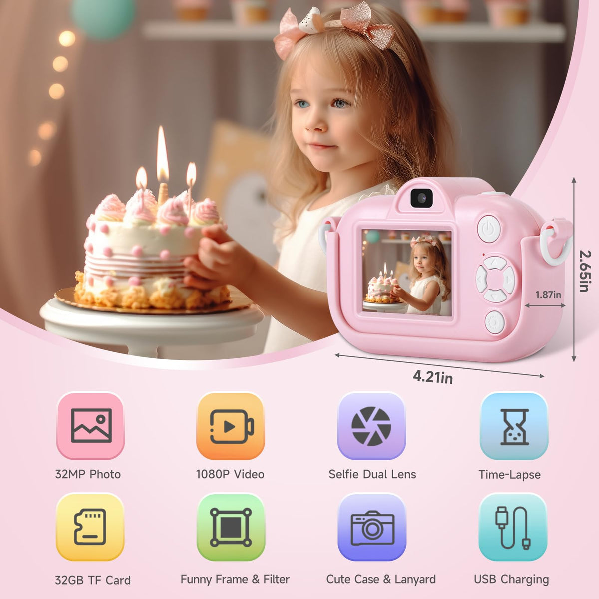 ZUODUN Kids Camera Toy back view shows simple controls for ages 3–8.