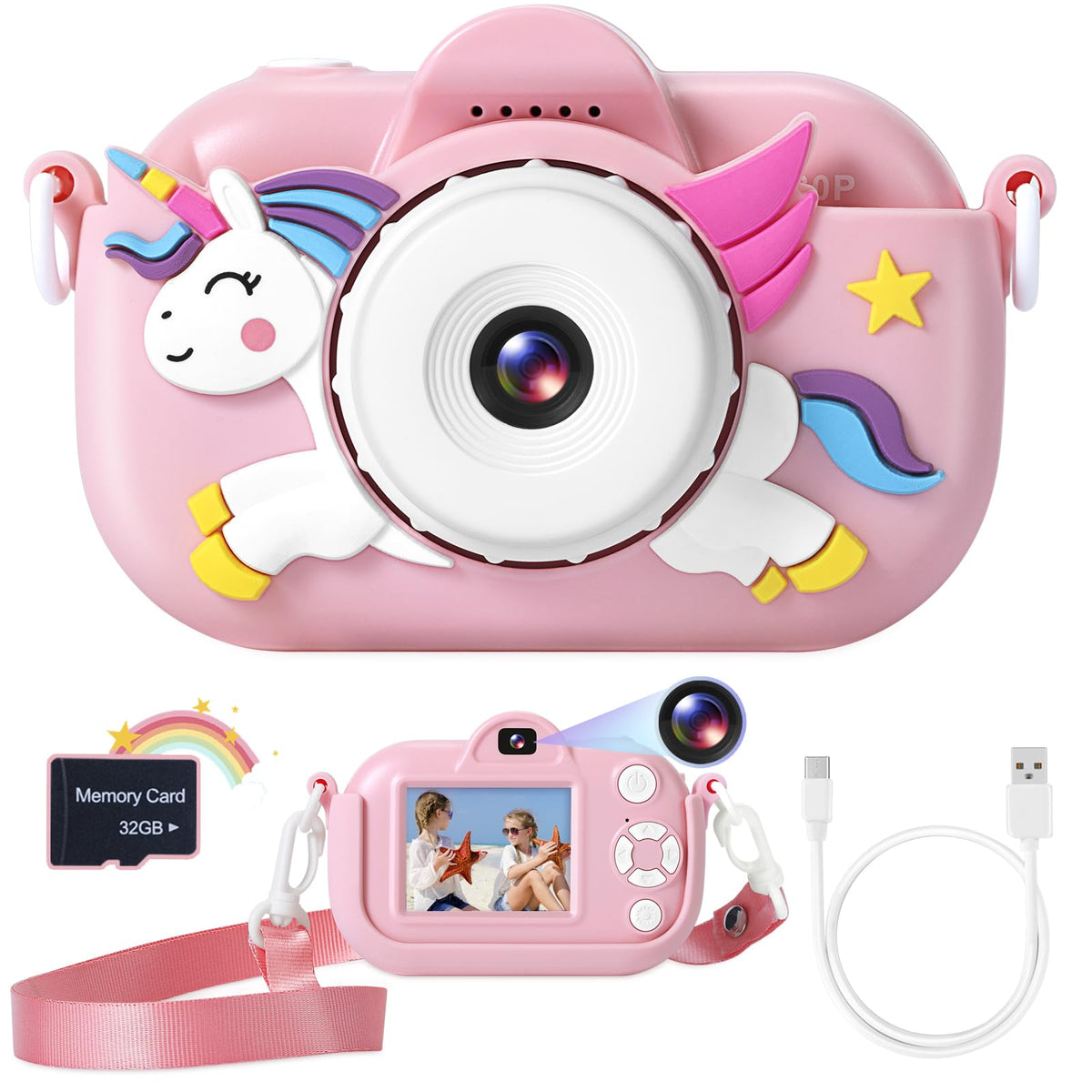 ZUODUN Kids Camera Toy front view highlighting compact design for small hands and easy grasp.