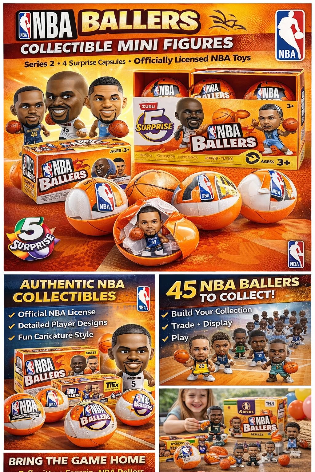 ZURU 5 Surprise NBA Ballers Series 2 figure detail highlights authentic team colors and poses