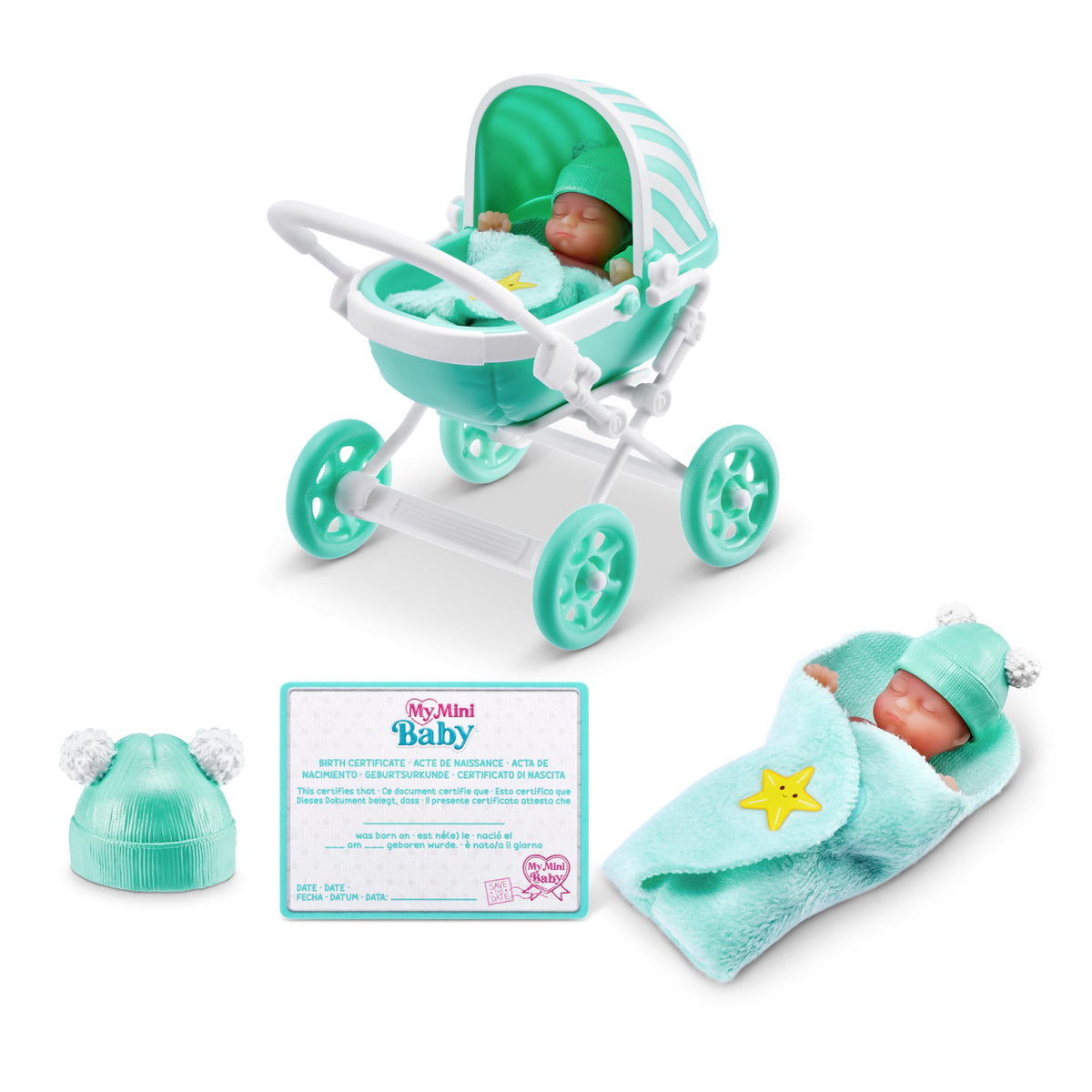 ZURU MY MINI Baby Series 1 Stroller Outing scene with tiny accessories.