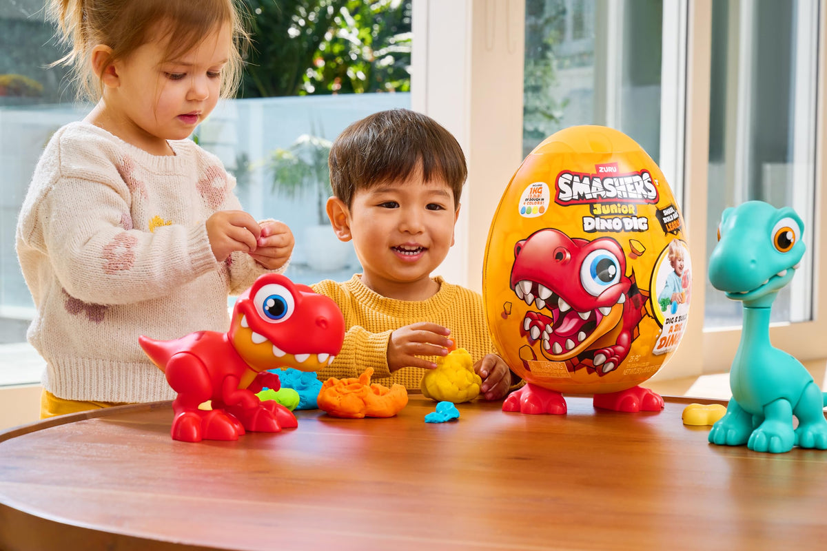 ZURU Smashers Junior Dino Dig Brontosaurus Egg – 25 Surprises, 1kg Dino Dough, 6 Molds