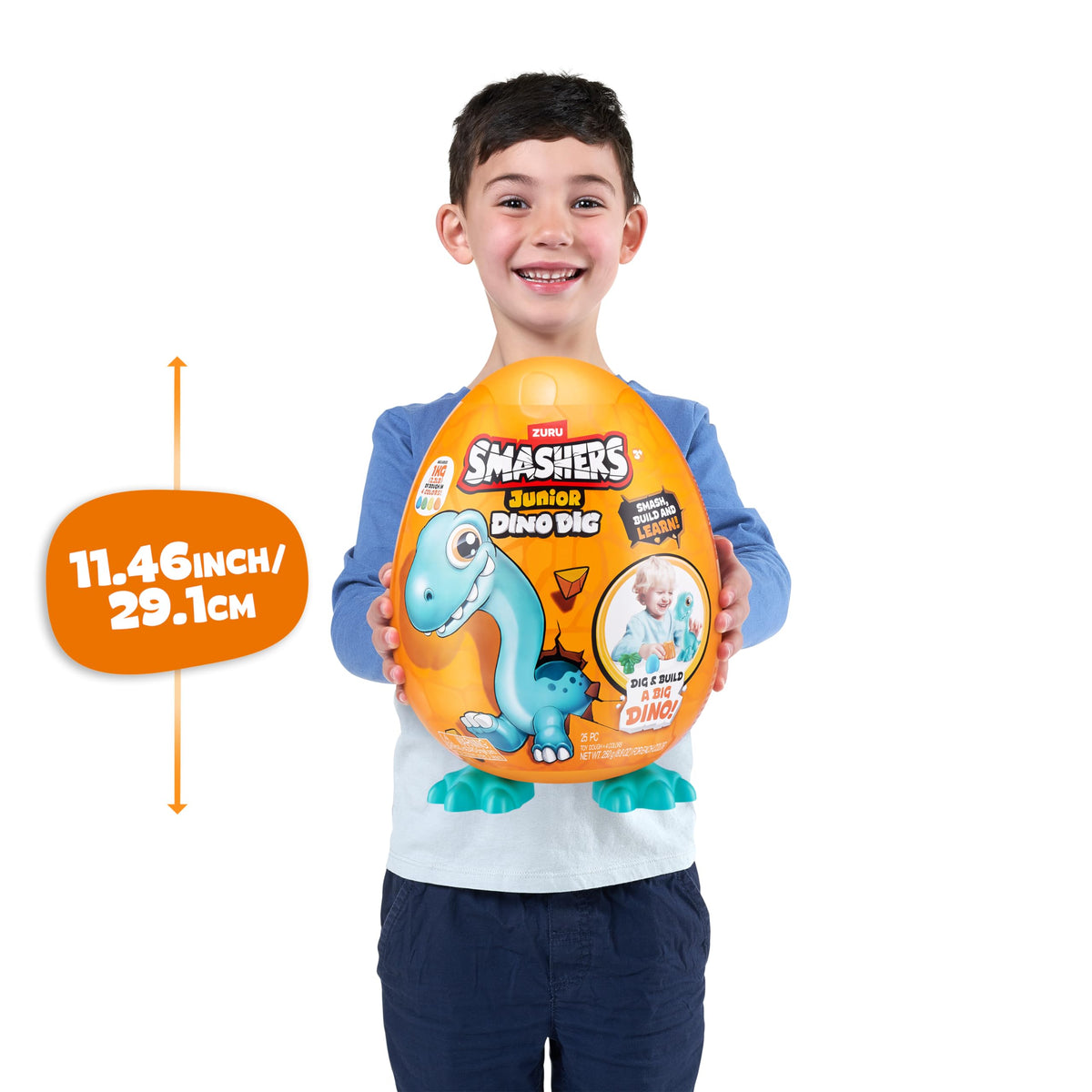 ZURU Smashers Junior Dino Dig Brontosaurus Egg – 25 Surprises, 1kg Dino Dough, 6 Molds