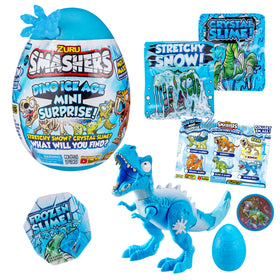 ZURU Smashers Dino Ice Age mini surprise egg packaging shows a collectible starter kit.