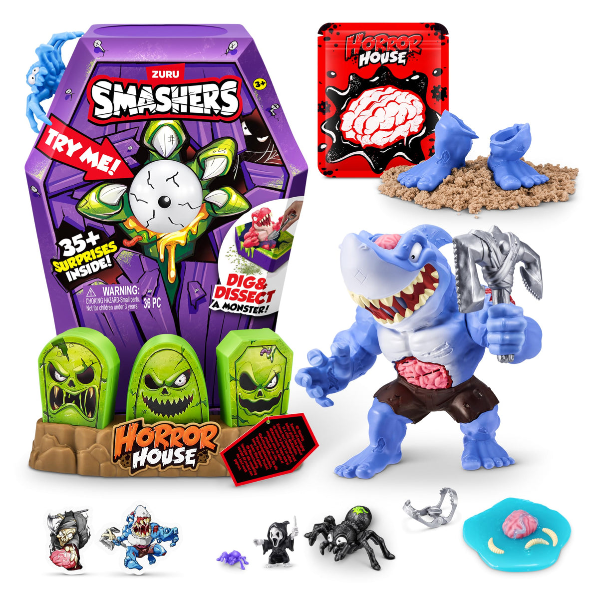 ZURU SMASHERS Mega Horror House blue packaging, eye-catching display for fans.
