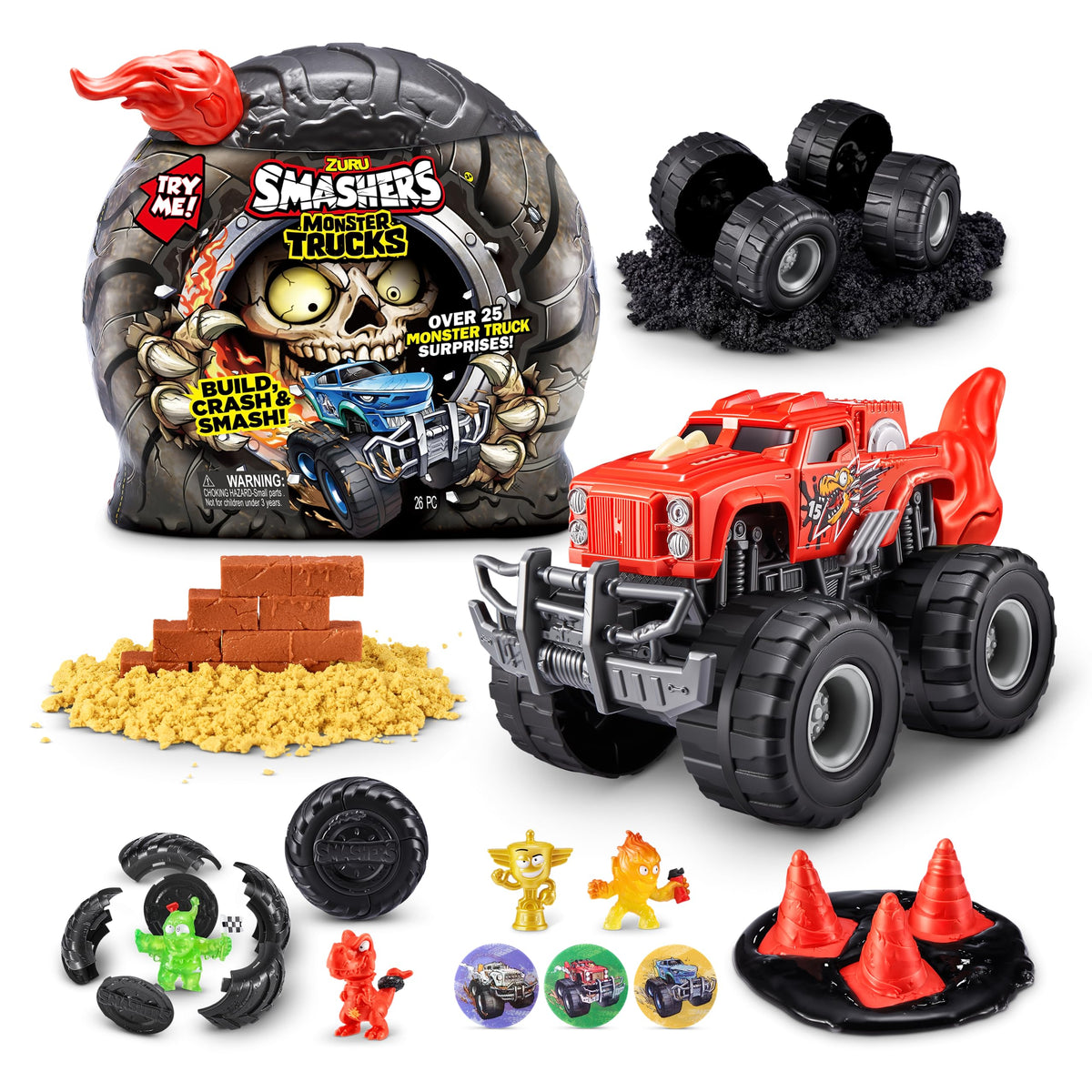 ZURU SMASHERS Monster Wheels Red Flame Mystery Pack contents for exciting unboxing and collecting.