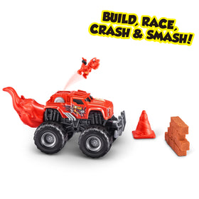 ZURU SMASHERS Monster Wheels Red Flame Mystery Pack wall smash shows dramatic action and play.
