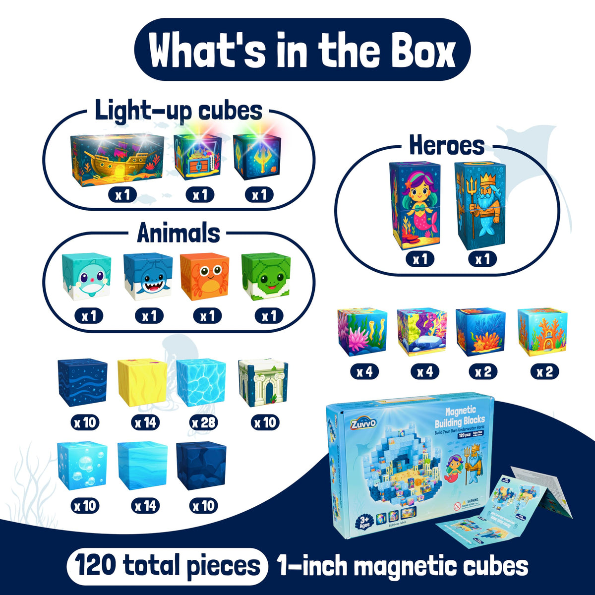 Zuvvo LED light-up cubes illuminate builds with engaging glow.