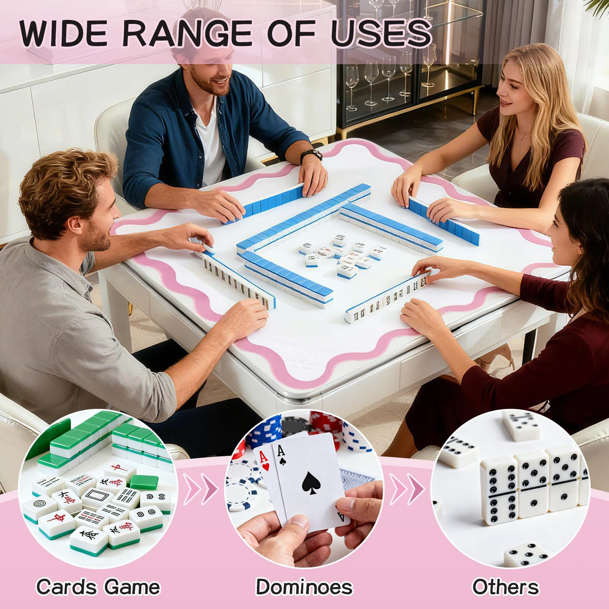 ZWFCGMMBC mahjong mat anti-slip surface helps keep tiles in place during play.