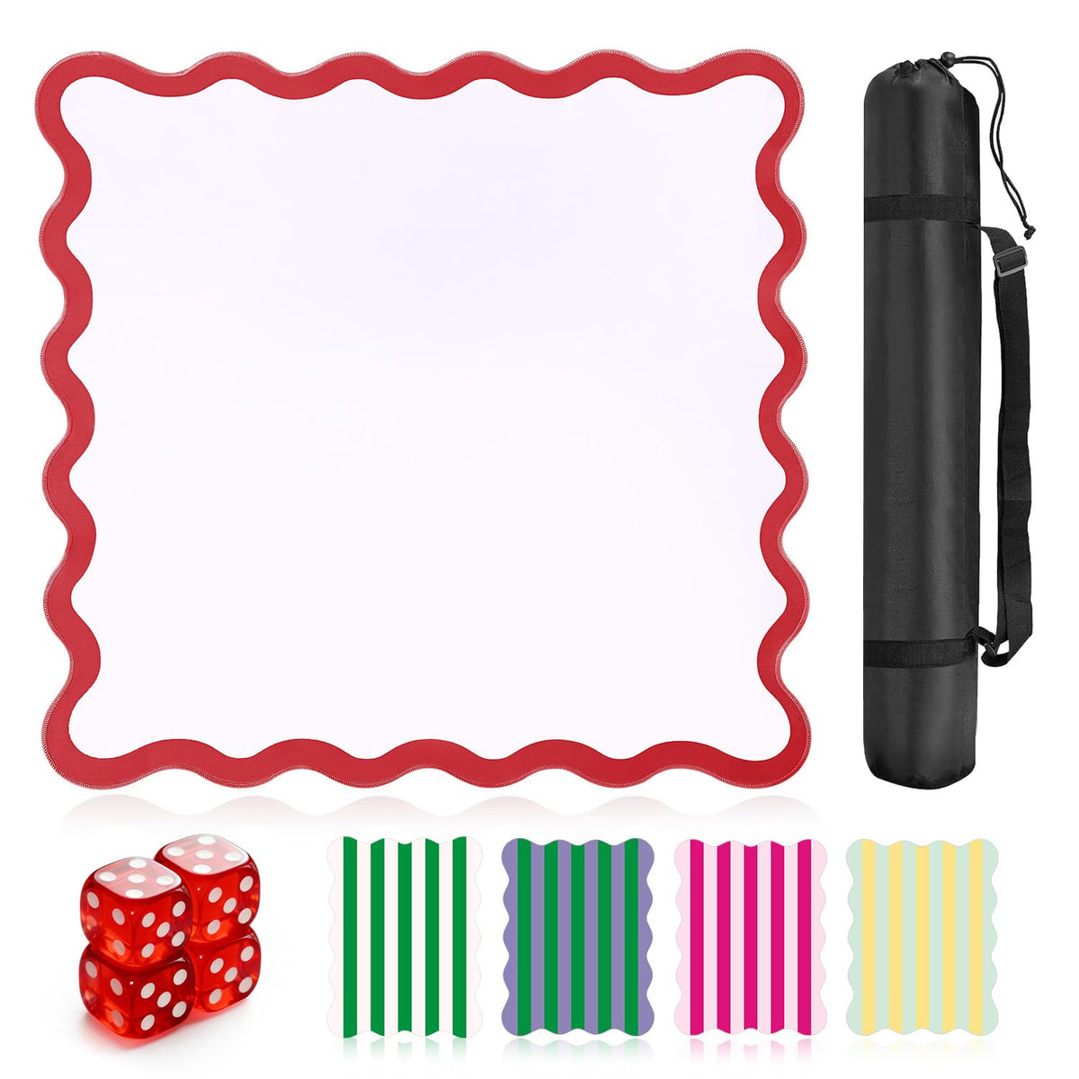 ZWFCGMMBC scalloped mahjong mat in red with anti-slip surface for stable play.