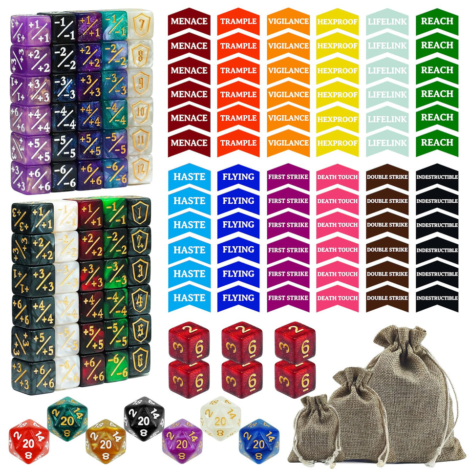 ZYCIXDIXS 145pcs MTG dice set packaging shows organized components for portable gameplay.